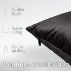 lalaLOOM Velvet Throw Pillow Covers, Set of 2, 24x24 Decorative Square Pillows Home Decor, Soft Accent Cases, Silky Machine Washable Pillowcases for Sofa, Couch, Bedroom, Living Room, Jet Black