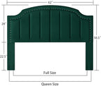 24KF Velvet Fabric Upholstered Queen/Full Headboard with Nail Trims,Modern Vertical Channel Design with Curved Headboard, 6052-Q-Jade