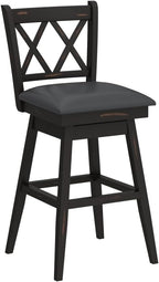 COSTWAY Bar Stool Set of 2, 360 ° Swivel Bar Height 29.5 inch Bar Stool with Foot Rest Upholstered Cushion & Ergonomic Backrest, Sturdy Frame, for Pub, Restaurant, Home (2, Black + Grey)