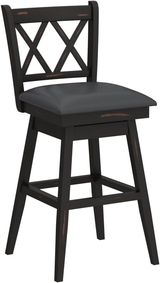 COSTWAY Bar Stool Set of 2, 360 ° Swivel Bar Height 29.5 inch Bar Stool with Foot Rest Upholstered Cushion & Ergonomic Backrest, Sturdy Frame, for Pub, Restaurant, Home (2, Black + Grey)