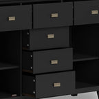 SIMPLIHOME Artisan Buffet - 54 inch Wide Solid Wood 3-Door Sideboard Buffet in Black, Contemporary Storage Cabinet for Dining Room or Kitchen with Adjustable Shelves and Bronze Hardware