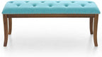 MFSTUDIO 44" Vintage Tufted Entryway Bench, Extra Large Memory Foam Upholstered Wood Ottoman Bench Dining Bench, Rectangle Tufted Fabric Bench for Living Room Hallway, Light Blue Cushion