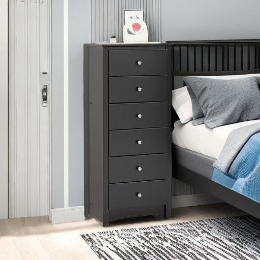 Prepac Sonoma 6 Drawer Dresser for Bedroom, Tall Chest of Drawers, Bedroom Furniture, Clothes Storage and Organizer, 19" D x 23.25" W x 52.75" H, Black
