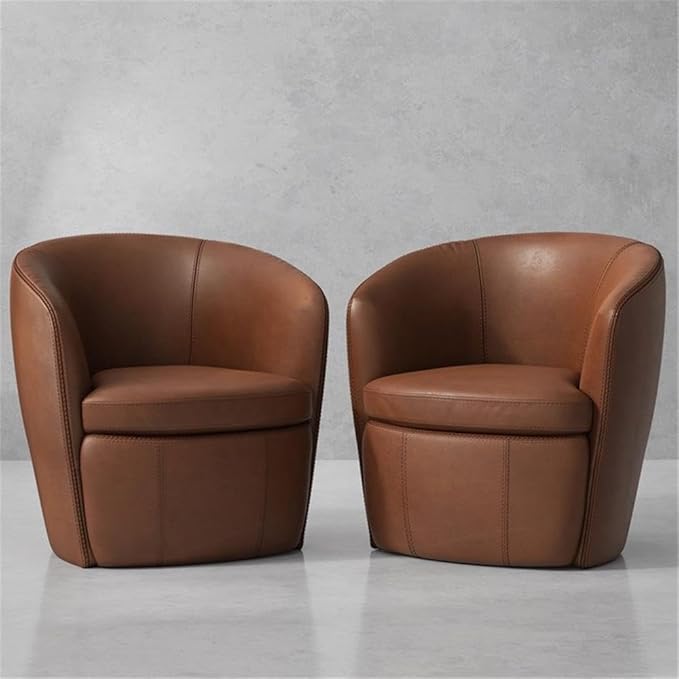 Pemberly Row Vintage Whiskey Italian Leather Swivel Club Chair Two Pack