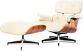 Top Cream White Grain Leather, Mid Century Chaise Lounge Chair and Ottoman, Modern Chair Classic Design, Palisander Wood, Heavy Duty Base Support for Living Room Office