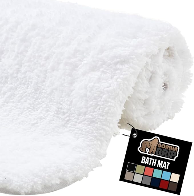 GORILLA GRIP Bathroom Rugs, 60x24, Ultra Soft Absorbent Mat, Thick Plush Bath Rug, Machine Washable, Microfiber Quick Dry, Mats for Shower, Bathtub and Floor, Home Decor Accessories, White