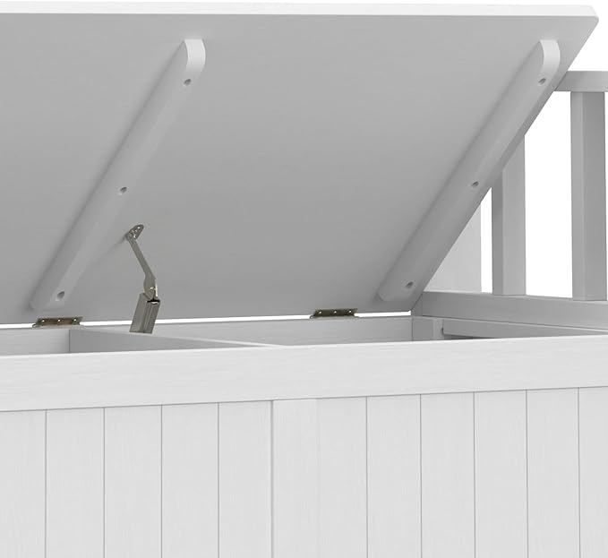 SIMPLIHOME Acadian Entryway Storage Bench - 36 inch Wide Solid Wood Small Hallway Seat in White, Transitional Bench for Mudroom or Entryway with Lift-Up Lid, 2 Compartments and Slatted Backrest