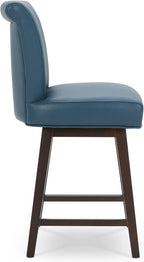 CHITA 26 Inch Counter Height Swivel Bar Stool, FSC Certified Modern Upholstered Faux Leather Swivel Barstool Chair with Back, Blue