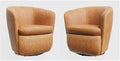 Pemberly Row Genuine Italian Leather Brown Swivel Club Chair (Two Pack)