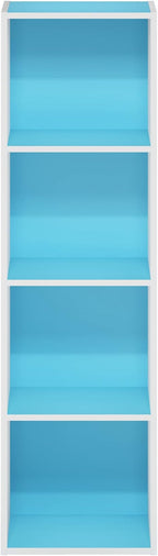 Furinno PASIR Book Shelf, 4-Tier Modern Bookshelf, Open Shelves Bookcase 9 x 12 x 42, for Living Room, Bedroom, Home Office, Light Blue/White