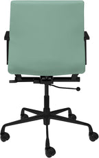 Laura Davidson Furniture SOHO II Padded Management Office Chair - Mid Back Desk Chair with Arm Rest, Swivel & Cushion Availability, Made of Faux Leather, Sage Green with Black Frame, Computer Chair