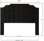 24KF Black Velvet Tufted Queen Upholstered Headboard, Modern Vertical Channel Design California Queen/Full Headboard with Stepped Silhouette Top Edge,Black