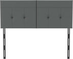 King Headboard Only with Adjustable Metal Legs, Faux Leather Upholstered Headboard King Size, Modern Stylish Headboard with Sunken Dot Design, Sturdy Bed Headboard for Bedroom, Gray