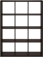 Furinno Cubicle Book Shelf, 12-Cube Thick Frame Bookshelf, Reversible Bookcase with Open Back, 14.6 x 43.8 x 58, for Living Room, Bedroom, Home Office, Black Dark Oak