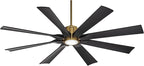 Possini Euro Design 60" Defender Modern Outdoor Ceiling Fan with LED Light Remote Control Soft Brass Matte Black Damp Rated for Patio Exterior House Home Porch Gazebo Garage Barn