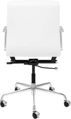 Laura Davidson Furniture SOHO II Padded Management Office Chair - Mid Back Desk Chair with Arm Rest, Swivel & Cushion Availability, Made of Faux Leather, White, Computer Chair