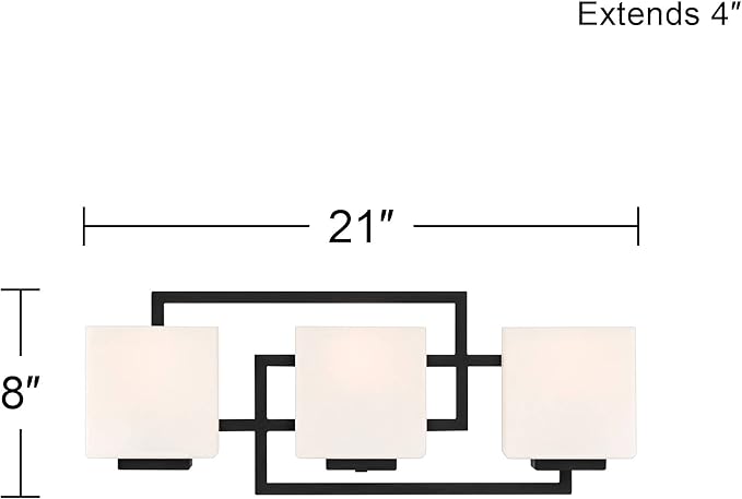 Possini Euro Design Lighting on The Square Modern Wall Mount Light Matte Black Aluminum Hardwired 21" 3-Light Fixture Opal Glass Shade for Bathroom Vanity Mirror House Living Room Home Hallway