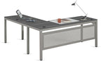 NBF at Work Reversible L Shaped Executive Office Desk - Durable Gray Laminate Computer Desk with Steel Frame - Modern Desk with 3 Grommet Holes - 60" W x 60" D Office Work Desk (Gray)