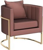 Velvet Modern Accent Chair, Upholstered Barrel Armchair Mid Century with Pillow for Living Room, Comfy Single Vanity Chair with Metal Gold Legs for Bedroom, Pink