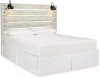 Signature Design by Ashley Cambeck Farmhouse Panel Headboard ONLY with USB Charging Stations, King, Whitewash