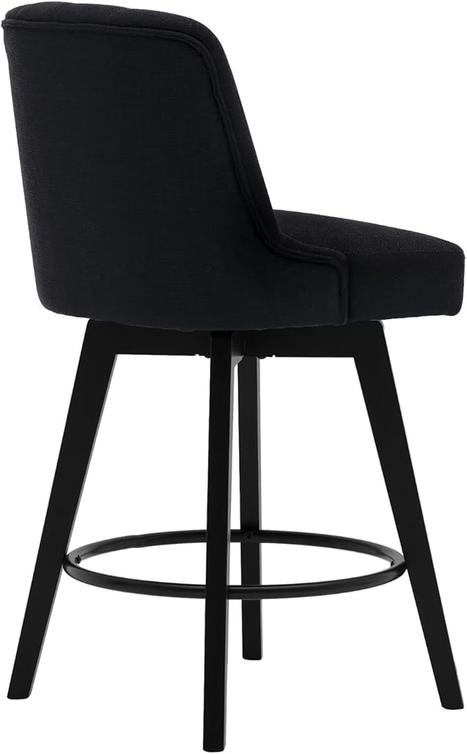 MINCETA Bar Stools Set of 4, 26 Inch Upholstered Barstools with Low Tufted Back and Footrest, Swivel Counter Height Barstools for Kitchen Island Home Bar Performance Fabric Black