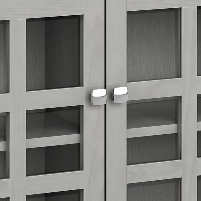 SIMPLIHOME Acadian SOLID WOOD 36 Inch Wide Rustic Entryway Hallway Storage Cabinet in Fog Grey, For the Living Room, Entryway and Family Room