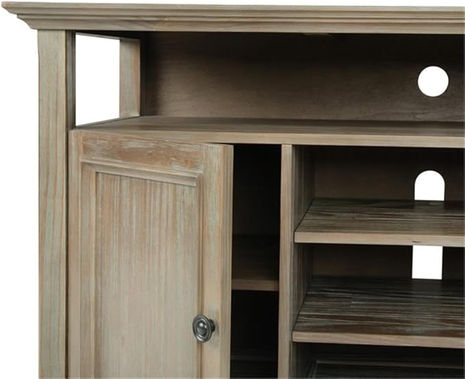 SIMPLIHOME Amherst SOLID WOOD Universal TV Media Stand, 54 inch Wide, Transitional, Living Room Entertainment Center, Cabinet, Shelves, for Flat Screen TVs up to 60 inches, Distressed Grey