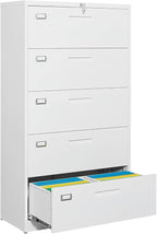 Lateral Filing Cabinet,5 Drawer File Cabinet with Lock,Office Lateral File Cabinets for Legal/Letter A4 Size,Require Assembly, White