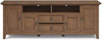 SIMPLIHOME Amherst 72-inch Wide Solid Wood TV Stand in Rustic Natural Aged Brown, Transitional-Style Media Console for Living Room with Cable Management and Adjustable Shelves, Fits 80" TVs