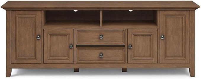SIMPLIHOME Amherst 72-inch Wide Solid Wood TV Stand in Rustic Natural Aged Brown, Transitional-Style Media Console for Living Room with Cable Management and Adjustable Shelves, Fits 80" TVs