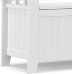 SIMPLIHOME Acadian Entryway Storage Bench - 36 inch Wide Solid Wood Small Hallway Seat in White, Transitional Bench for Mudroom or Entryway with Lift-Up Lid, 2 Compartments and Slatted Backrest
