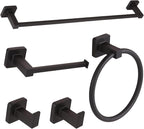 5 Pieces Black Bathroom Hardware Set,Wall Mounted 23.6 inch Towel Bar Set Matte Black,Towel Rack Set,Toilet Paper Holder,Matte Black Bathroom Accessories Set