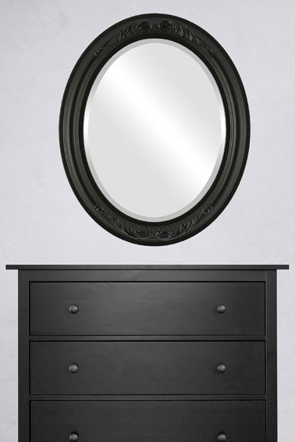 OVALCREST Oval Beveled Wall Mirror for Home Decor - Florence Style - Matte Black - 24" x 20"