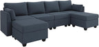 114.17" Modular Sectional Sofa, 6 Seat Sectional Couches with Storage, Memory Foam, Convertible Modular Couch for Living Room, U Shaped Comfy Modular Sofa with Chaise, Blue Grey