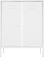 Manhattan Comfort Naomi Modern Metal Accent Cabinet, Minimalist Storage Cabinet with Doors & Adjustable Shelves, Vented Doors, Sturdy Steel Build, Versatile & Multi-Purpose Home Furniture, White