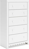 Signature Design by Ashley Mollviney Coastal 5-Drawer Chest of Drawers with Safety Stop and Scalloped Detailing, White