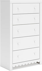 Signature Design by Ashley Mollviney Coastal 5-Drawer Chest of Drawers with Safety Stop and Scalloped Detailing, White