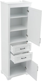 Tall Freestanding Storage Cabinet with 2 Doors & 2 Drawers, Multi-Purpose Organizer with Adjustable Shelf for Bathroom, Office, Living Room, White