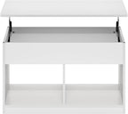 Furinno Jensen Living Room Lift Top Coffee Table with Hidden Compartment, Solid White