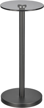 mDesign Glass Top Side/End Drink Table - Small Modern Round Accent Metal Nightstand Furniture for Living Room, Dorm, Home Office, and Bedroom - 9" Round - Smoke Gray/Black