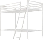 SHA CERLIN Loft Bunk Bed Twin Over Twin Size with Ladder and Guardrail,Heavy Duty Metal Slats Support No Box Spring Needed Small Space Saving Furniture for Bedroom Dorm,White