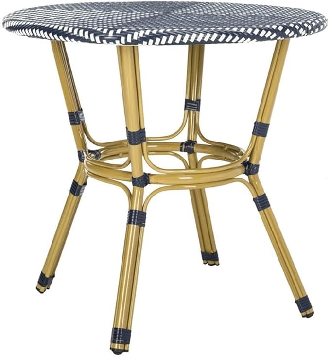 Safavieh PAT4012A Outdoor Collection Sidford Navy and White Rattan Bistro Table