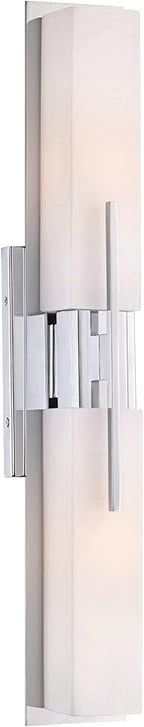 Possini Euro Design Midtown Mid Century Modern Wall Mount Light Chrome Silver Metal 23 1/2" Wide 2-Light Vanity Fixture Rectangular White Glass Shades Decor for Bathroom Over Mirror House Home