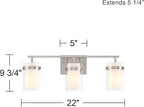 Possini Euro Design Kazran Modern Wall Light Brushed Nickel Slender Hardwire 21 1/4" 3-Light Fixture Frosted White Glass Shade for Bedroom Bathroom Bedside Vanity Living Room Mirror Hallway Dining
