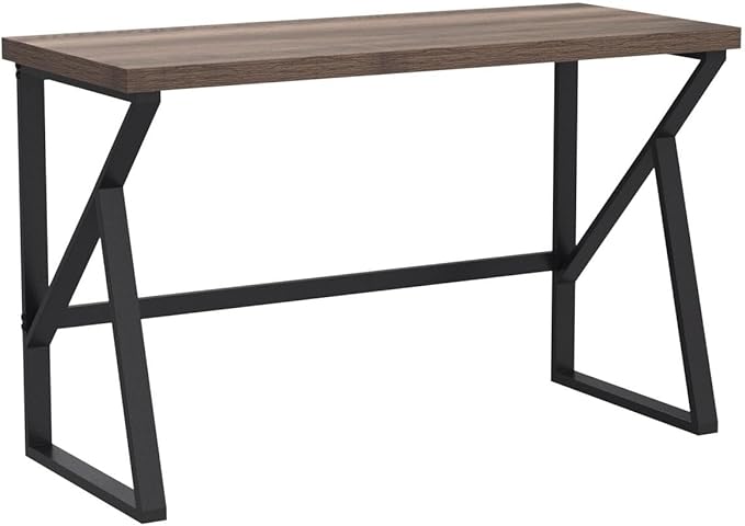 HSH Minimalist PC Desk, Industrial Home Office Desk, Sturdy Wood and Metal Desk, Rustic Vintage Oak 55 Inch Work Study Writing Desks Computer Table for Living Room Bedroom