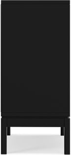 SIMPLIHOME Harper Storage Cabinet - 30 inch Wide Solid Hardwood 2-Shelf Low Console Cabinet in Black, Mid-Century Modern Cupboard for Living Room with Sliding Doors and Adjustable Shelves