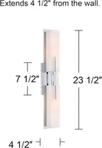 Possini Euro Design Midtown Modern Wall Lights Set of 2 Chrome Silver Metal Hardwired 4 1/2" Fixture White Glass Rectangular Shade for Bedroom Bathroom Vanity Living Room Home Hallway Dining House