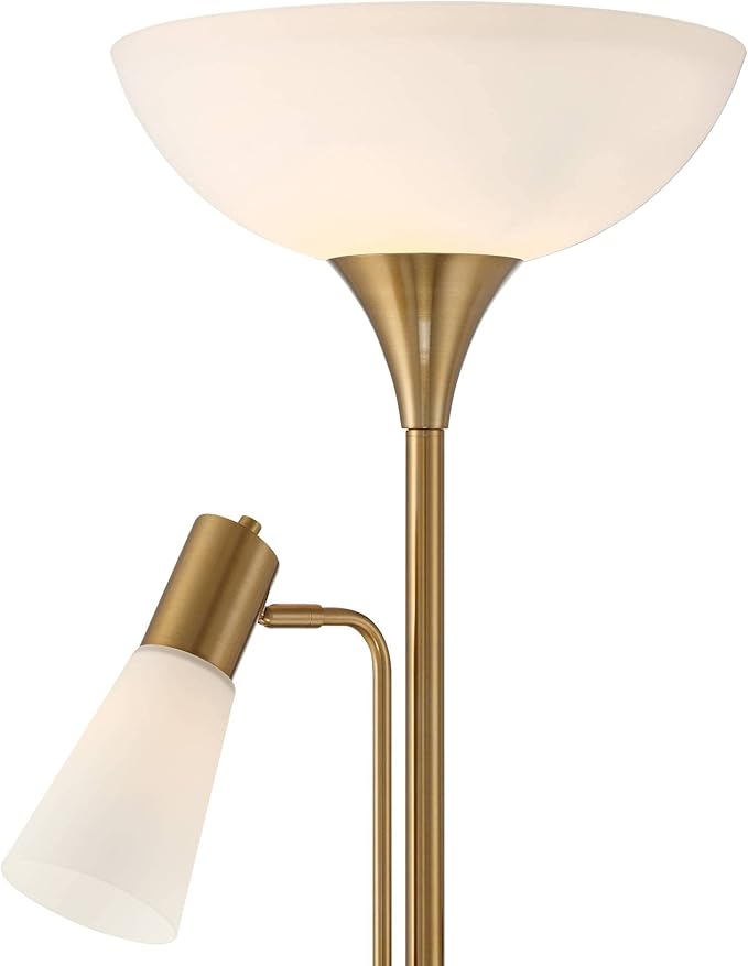 Possini Euro Design Pharos Modern Tree Torchiere Floor Lamp with Side Lights 71" Tall Warm Gold Metal Frosted Glass Shade Decor for Living Room Reading House Bedroom Home Office House