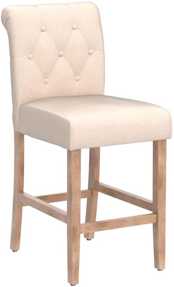 GOTMINSI 24" Bar Stools Set of 2 for Kitchen Island Upholstered Counter Height Bar Stools with Button Tufted Decoration Barstools Home Kitchen Island Wooden Bar Chairs Beige