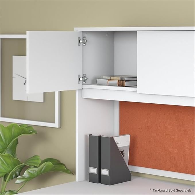Pemberly Row 72W Office Desk with Hutch and Drawers in White - Engineered Wood